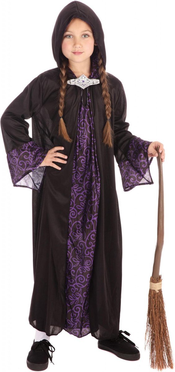 - Halloween - Tovenaar cape kinderen / Halloween verkleedkleding voor kids - zwart/paars 128 - 6-8 jr