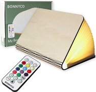 BONNYCO Lampe Livre Led Pliante en Bois avec Télécommande 12 Couleurs et Minuterie | Livre Lumineux pour Decoration Chambre, Maison et Bureau | Lampe Lumio, Idee Cadeau Noel et Anniversaire Homme & Femme