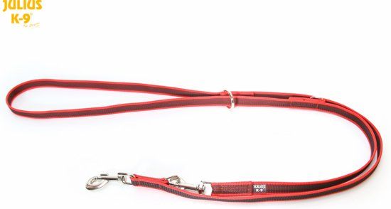 JULIUS K9 Dubbele Anti Slip Hondenriem verstelbaar max. 2.20 mtr. Breedte 14 mm rood