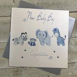 witte WHITE COTTON CARDS XLBD8 Handgemaakte wenskaart voor pasgeborenen jongens, blauw