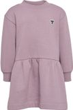 Hummel Hmlmini Loose Dress Bee Jurk Kort Lange mouw Ronde hals Katoen Effen SEA FOG Kinderen Vrouwen Maat 98