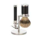 Mühle s091m96 Ensemble de rasage "ROCCA", 3 pièces, rasoir et cadre du blaireau, acier inoxydable brossé, revêtement DLC noir