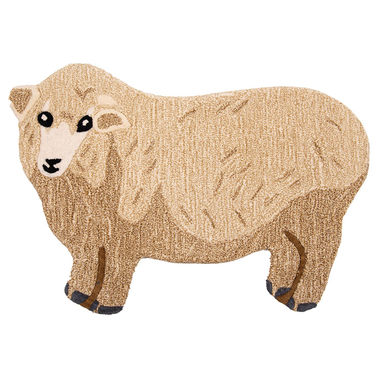 Clayre & Eef Vloerkleed Schaap 60x90 cm Bruin Beige Wol Tapijt