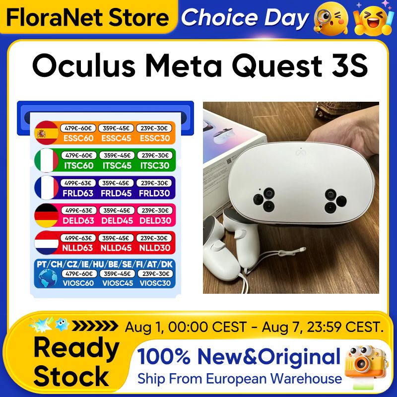 Meta Originele Oculus Quest 3S, All-in-One Virtual Reality Bril, Snapdragon XR2 Gen 2, 120Hz, Color Passthrough, Touch Plus bediening, 128GB/256GB, Standalone Virtual Reality Bril