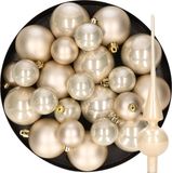 Decoris Kaemingk B.V. Kerstversiering kunststof kerstballen met glazen piek parel/champagne 6-8-10 cm pakket van 45x stuks