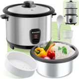 tectake® Rijstkoker - Stoompan en rijstmaker met stoominzet - Kookpot voor de keuken met groot volume van 1,8L - Maximaal 10 porties kleefrijst, volkoren rijst of sushirijst