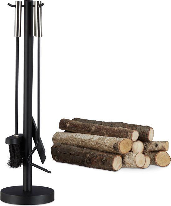 Relaxdays Haardset Modern - 4-delig - Staal - Zwart/Zilver