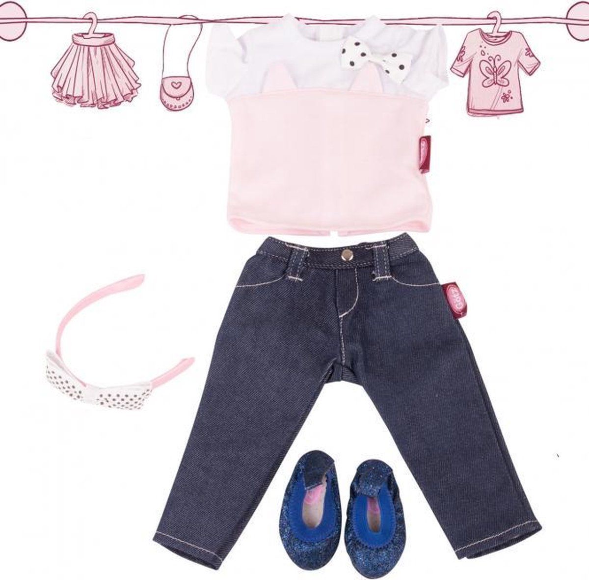 Gotz Götz Poppenkleding Combi Denim Kat voor XM (36cm) Serie - Blauw/Roze
