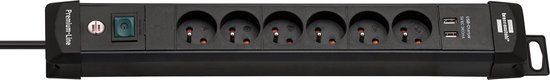 Brennenstuhl Premium-Line Stekkerdoos - 6-voudig - Zwart - 3m - Met USB