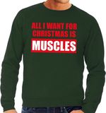 Bellatio Decorations Bol Foute kersttrui / sweater All I Want For Christmas Is Muscles groen voor heren - L