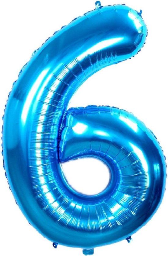 Folie Ballon Cijfer 6 Jaar Blauw 36cm - Verjaardag