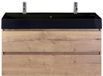 BES LED Maxx XL Badmeubelset 120 cm - Natuur Eiken - Wastafel Kube Enkel Zwart 2 Kraangaten