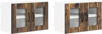 vidaXL Wandglas Kasten LUCCA 2 st Gerookt eiken Bewerkt hout