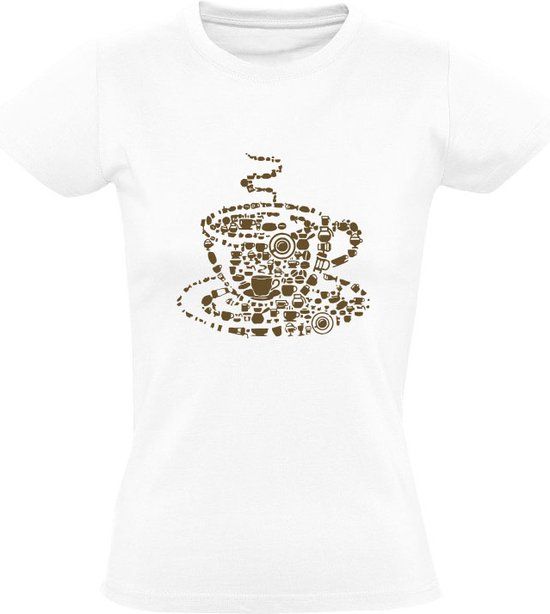 Koffie Dames T-shirt - Wit - 5XL