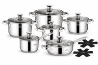 Swiss Haus® DC1014 Set de casseroles Induction - Set de 14 pièces - Sans PFAS - Set avec casseroles, poêle à frire et casserole à manche - Casseroles pour toutes les sources de chaleur - Inox