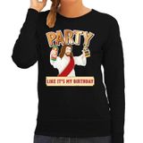 Bellatio Decorations Foute kersttrui - Jesus Party like it is my birthday - zwart - voor dames - kerstkleding S