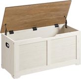 VASAGLE Opbergkist, Schoenenbank, met 2 Veiligheidsscharnieren, Imitatie Schuur, 40 x 100 x 46 cm, voor Entree, Hal, Slaapkamer, Woonkamer, Rustiek Wit en Honingbruin LSB061WJ01