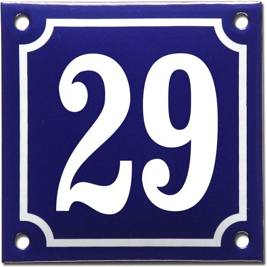 EmailleDesignÂ® Emaille huisnummer blauw/wit nr. 29