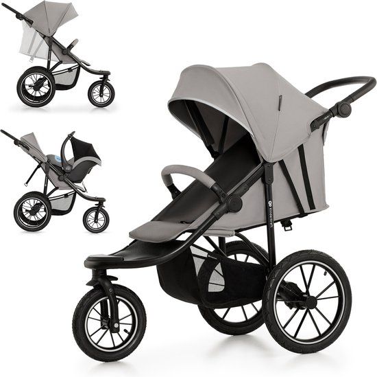 Kinderkraft HELSI 2 All-Terrain Wandelwagen - Grijs - Tot 27 kg - 3 Grote Opblaasbare Wielen