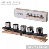 Urban Living NATURAL LIVING Kandelaar met houten en metalen voet 54x7x13cm