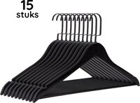 Eleganca Luxe Kleerhangers - 15 stuks - Zwart - Hout - 45 x 26 cm