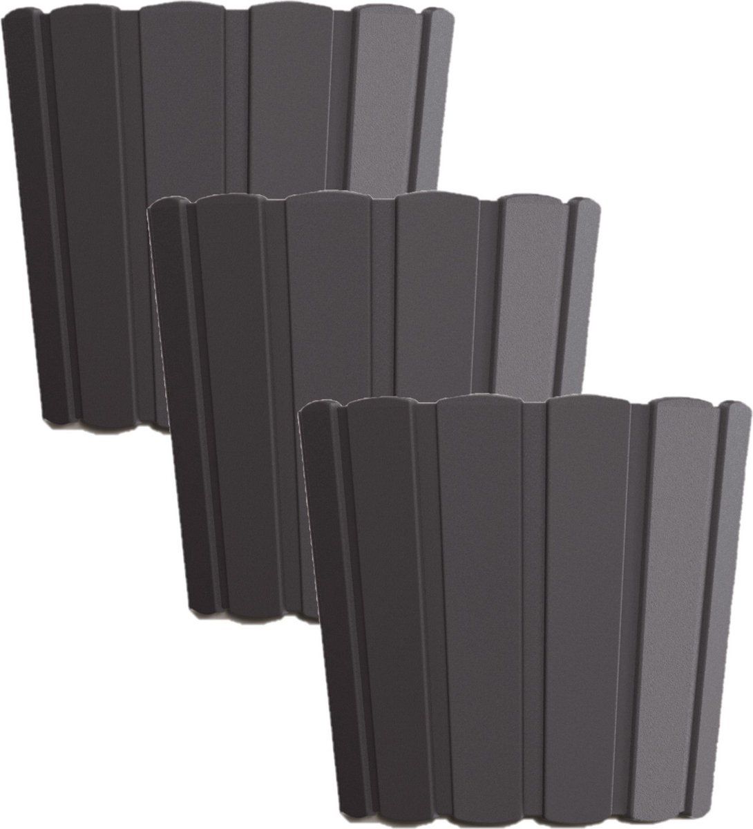 Prosperplast Wood-look Plantenpot Set - 3x Ø24cm Antraciet