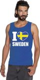 Bellatio Decorations Shoppartners Bv Blauw I love Zweden supporter singlet shirt/ tanktop heren - Zweeds shirt heren L