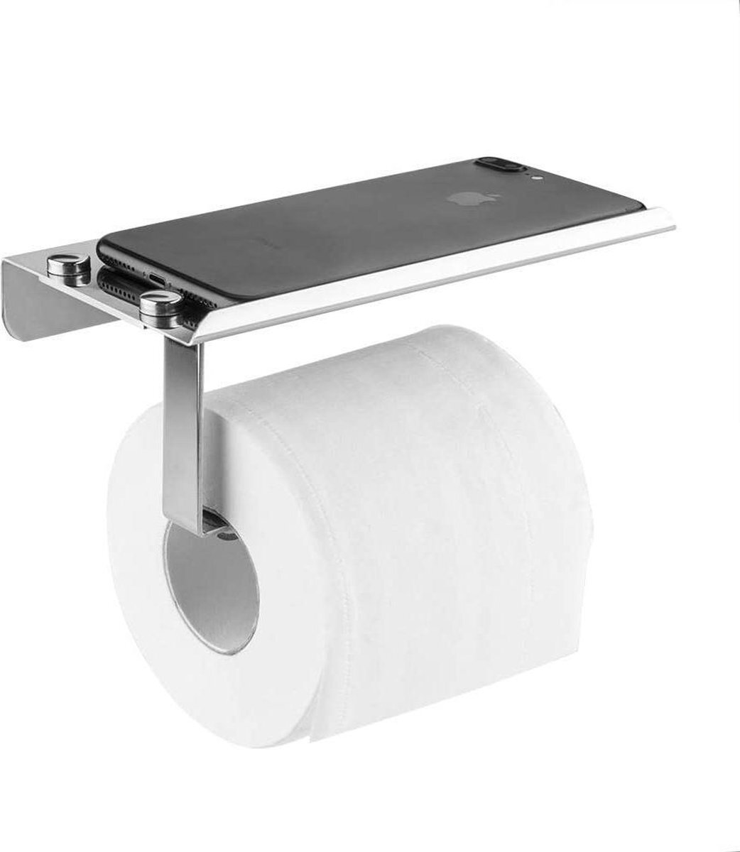 Devesa Toiletpapierrolhouder Wandmontage Zelfklevende badkamerweefseldispenser Roestvrijstalen toiletpapier houder met houder voor mobiele telefoon