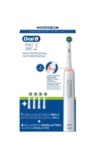 Oral-B Professional Pro 3 3000 Elektrische tandenborstel met bruin-technologie + 4 reservekoppen CrossAction - wit