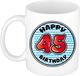 Bellatio Decorations Verjaardag cadeau mok - 45 jaar - blauw - gestreept - 300 ml - keramiek