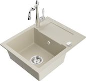 Mexen Enzo évier en granit avec 1 bac, égouttoir et robinet de cuisine Carla, beige