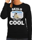 Bellatio Decorations Dieren Witte Zeehond Sweater Zwart Dames - Seals Are Serious Cool Trui - Cadeau Sweater Witte Zeehond/ Zeehonden Liefhebber M