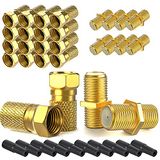 SatShop-Ft F-stekker 7 mm 20 x + F-connector 10 x verguld, 10 x rubberen afdichting, brede moer schroefbaar, verlenging voor coaxiale antennekabel, coax, satelliet LNB-montageset