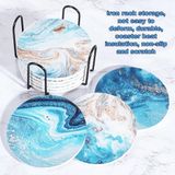 Sous-verres, set van 6, céramique, liège, rond, 10,16 cm, avec support