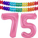 Folat Verjaardag Leeftijd folieballon - 75 jaar - roze - 86 cm