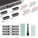 Carehabi USB-C stofbescherming met oplaadbusbescherming, USB-C beschermkap, luidspreker stofbescherming, reinigingsklei, compatibel met iPhone 17/16/15