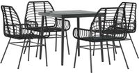 vidaXL 5-delige dining loungeset van polyrotan met glazen tafel - Zwart