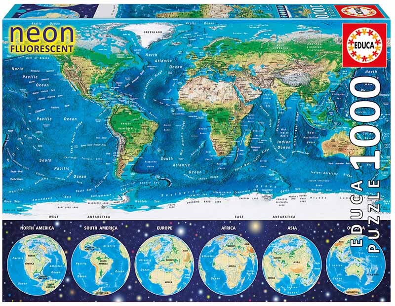 Educa Wereldkaart Glow in the Dark puzzel 1000 stukjes