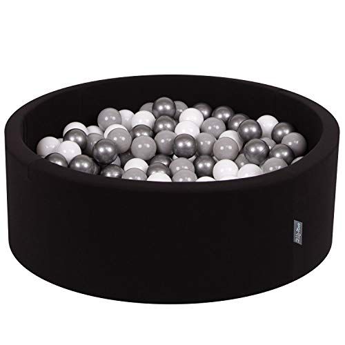 KiddyMoon Schuim Ballenbak Voor Kinderen Met Ballen Ø 7 Cm Gemaakt In EU, Zwart:Wit-Grijs-Zilver,90X30cm/200 Ballen