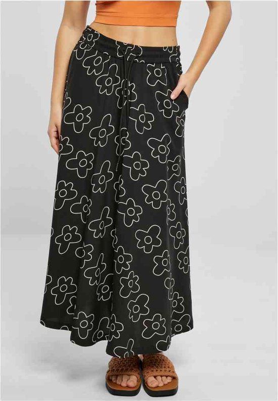 Urban Classics Viscose Midi Rok Dames - Zwart/Wit - Maat 4XL