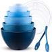 Set de 6 bols mélangeurs sans marque avec couvercles et couverts, plastique sans BPA, empilable, Bleu