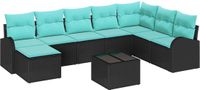 vidaXL Bankstel Zwart en Turquoise polyrattan