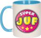 Bellatio Decorations Cadeau koffie/thee mok voor juf - blauw - button - super juf - juffen dag