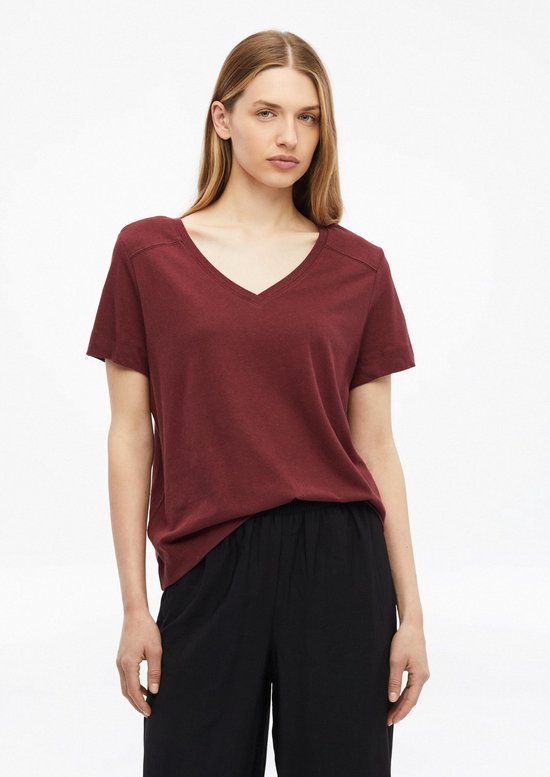 s.Oliver T-shirt V-hals Korte mouw Linnen Bordeaux Maat 46