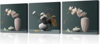 Non-branded Moderne canvasfoto's van bloemen - set van 3 stuks voor wanddecoratie in keuken, slaapkamer, badkamer - 30 x 30 cm met ingebouwd frame