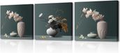 Non-branded Moderne canvasfoto's van bloemen - set van 3 stuks voor wanddecoratie in keuken, slaapkamer, badkamer - 30 x 30 cm met ingebouwd frame