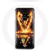 Maniacase Hoesje voor Samsung Galaxy S9 Plus Vikingen Seizoen 6 Logo V Zwaard van Vuur Zwarte Achtergrond