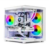 Nuwo Vitra BH100 Micro-ATX Micro Tower Gaming Behuizing, 3 ARGB-ventilatoren, 120 mm, dubbele camerastof, voor- en zijpaneel van gehard glas, wit