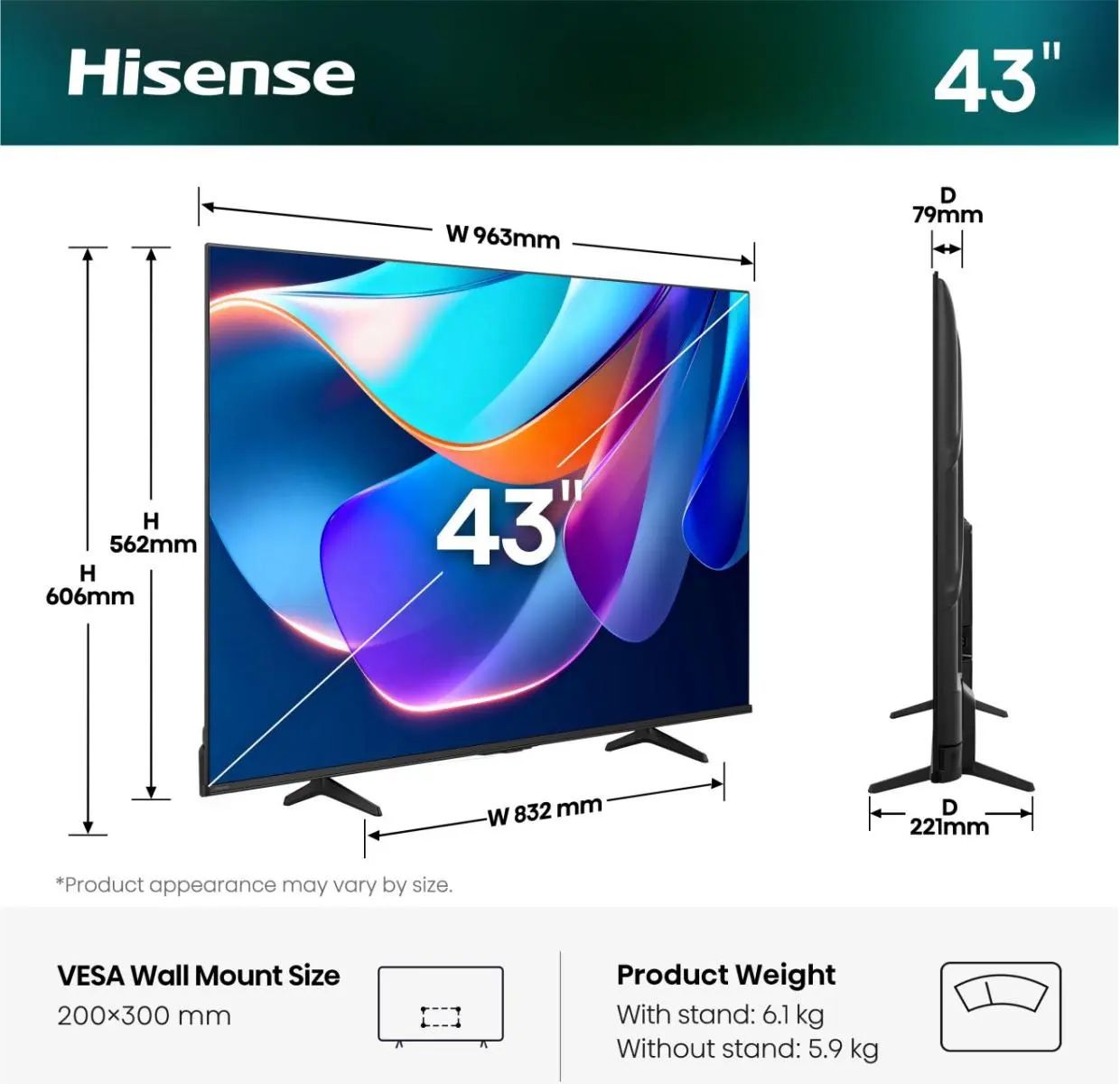 Hisense 43A6S / 4K UHD Smart TV / 43 inch / 2023