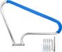 Railing de piscine, 48x36 pouces, acier inoxydable 304, capacité de charge 250 lbs, railing de piscine en acier inoxydable couleur argent avec housses de poignée bleues, trou de forage M8, vis autotaraudeuses, conception ergonomique pour piscines
